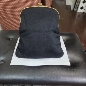 Vintage Ingber Black Velvet Clutch Purse Gold Frame Satin Lining Made in USA